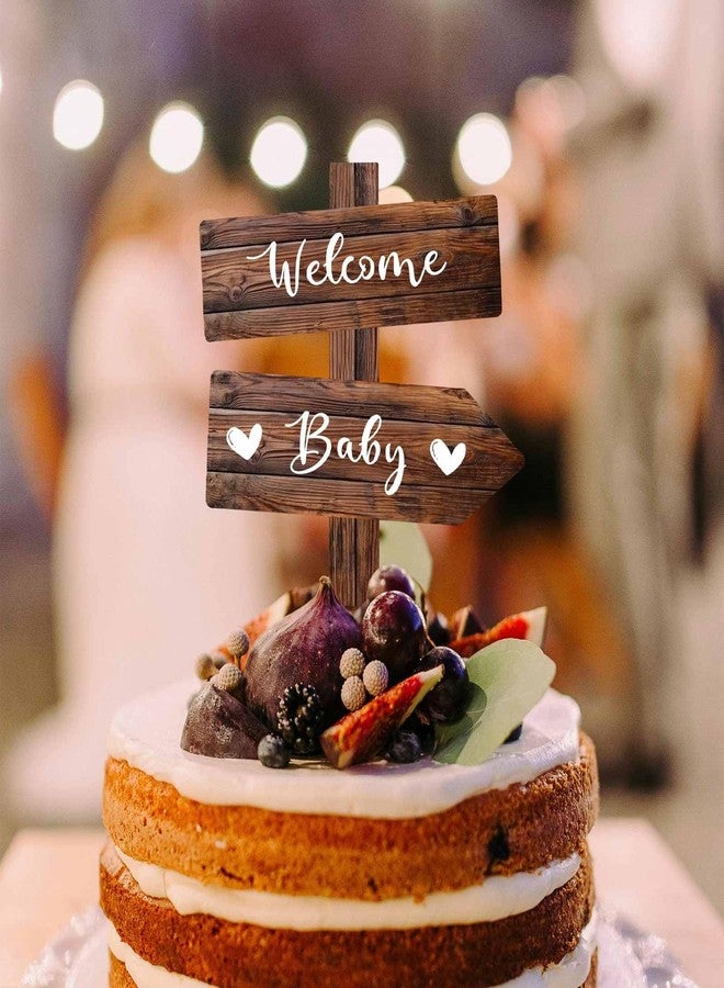 Senfaro Rustic Welcome Baby Cake Topper in Wood Boy or Girl Announcement Neutral Wooden Cake Decoration for Baby Shower, Gender Reveal Party Decorations - Image 1